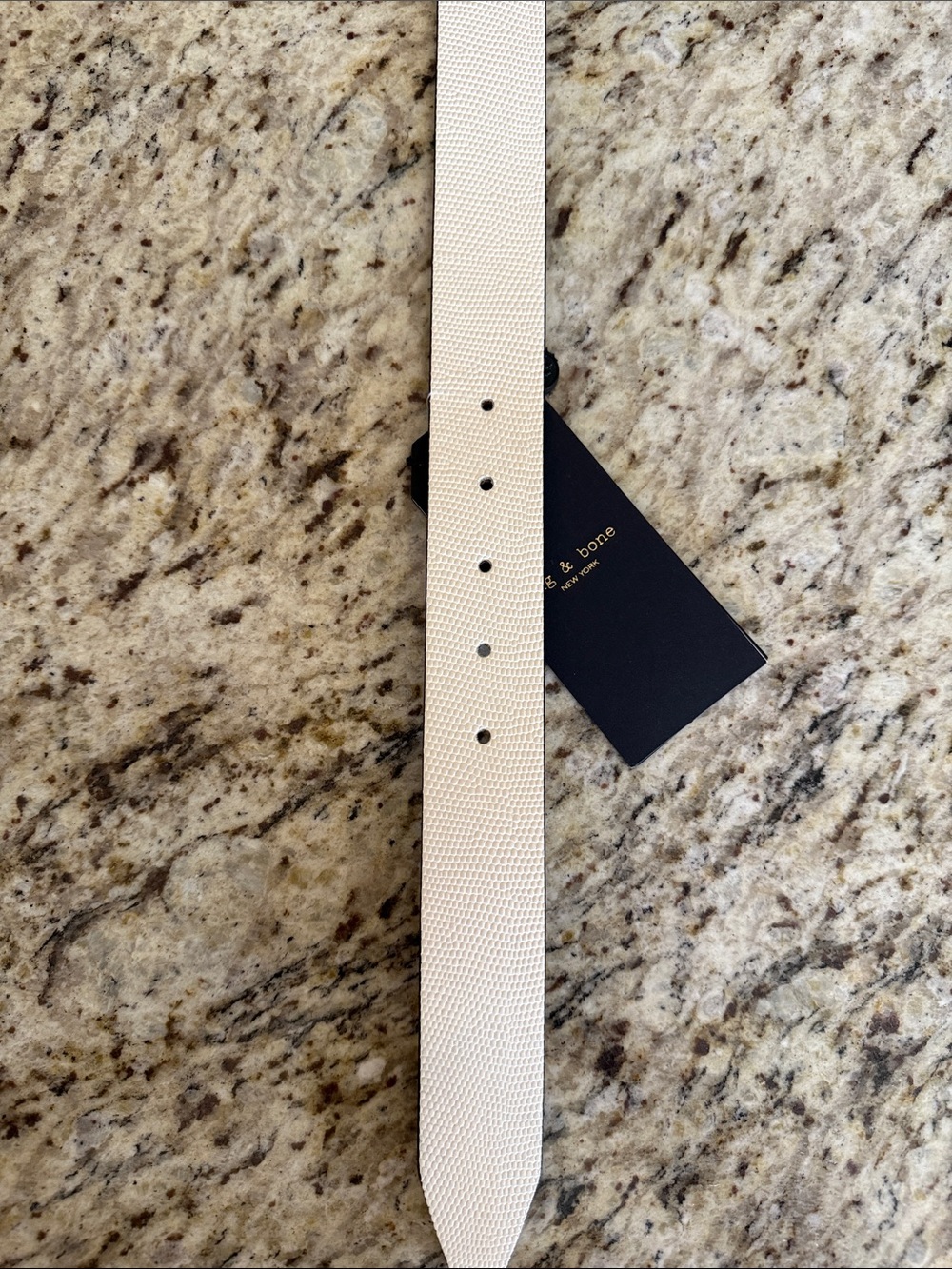 rag & bone Rebound Leather Belt Antique White Rectangular Gold Tone Buckle SZ M - Picture 4 of 11